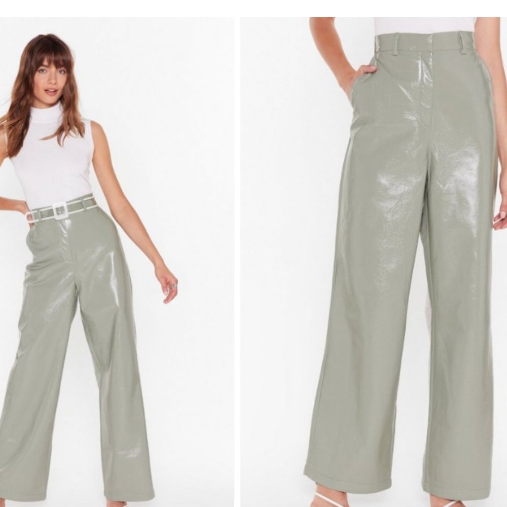 (NWOT) Cream Vinyl Wide-Leg Pants
